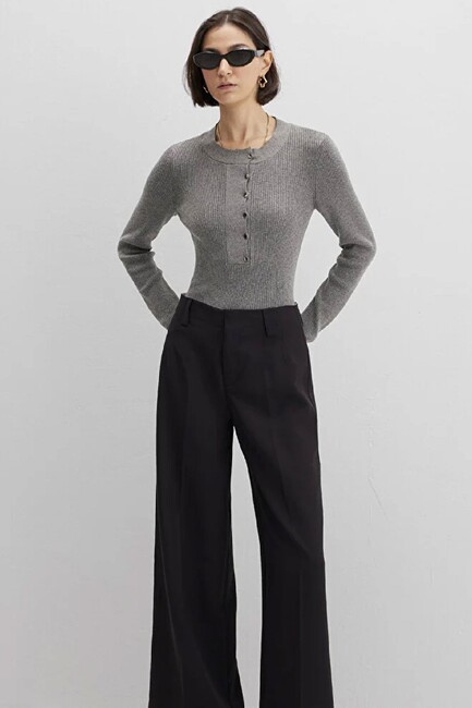 Kadın Yuvarlak Yaka Kazak 1710830-83096 Gri (2)