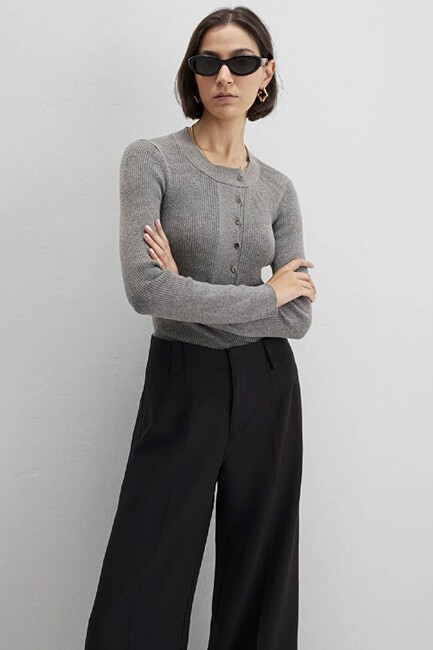 Kadın Yuvarlak Yaka Kazak 1710830-83096 Gri (3)