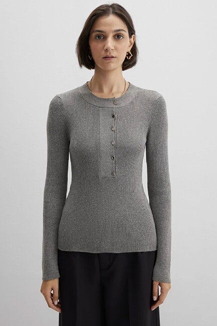 Kadın Yuvarlak Yaka Kazak 1710830-83096 Gri - Thumbnail