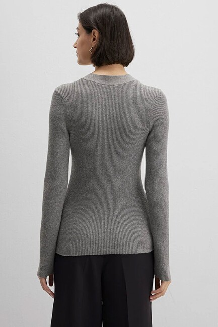 Kadın Yuvarlak Yaka Kazak 1710830-83096 Gri - Thumbnail