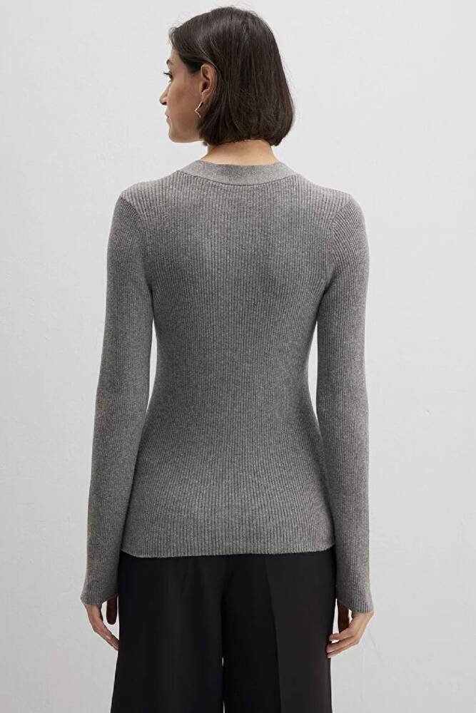 Kadın Yuvarlak Yaka Kazak 1710830-83096 Gri 