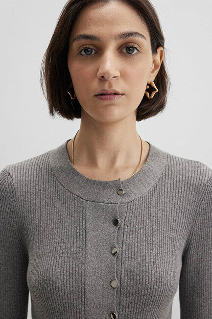 Kadın Yuvarlak Yaka Kazak 1710830-83096 Gri - Thumbnail