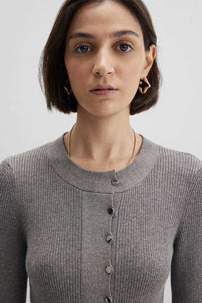 Kadın Yuvarlak Yaka Kazak 1710830-83096 Gri 