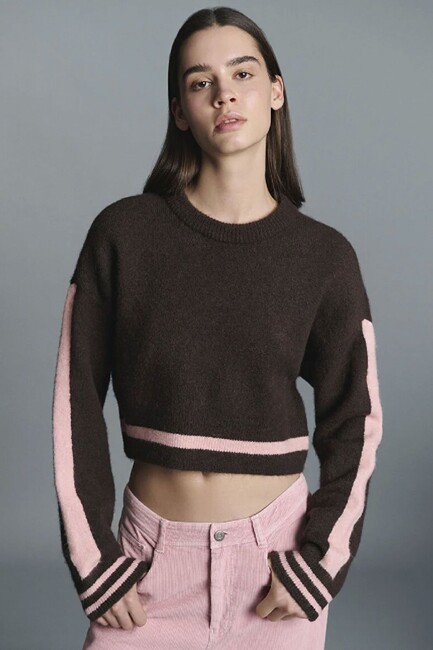 Kadın Yuvarlak Yaka Kazak 1710876-70251 Kahve (1)