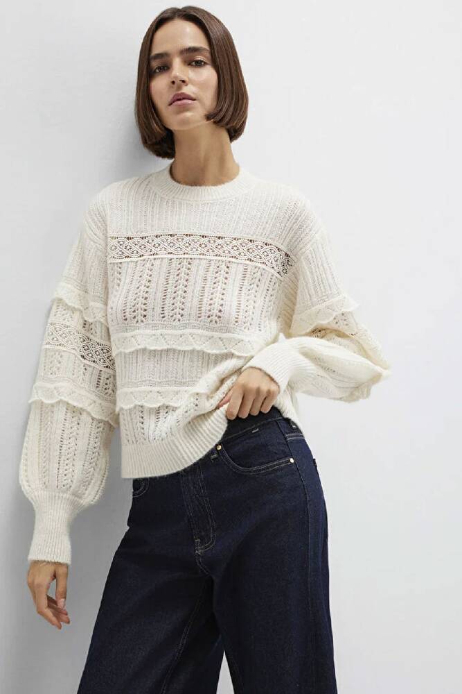 Kadın Yuvarlak Yaka Kazak 1710881-80194 Ekru 