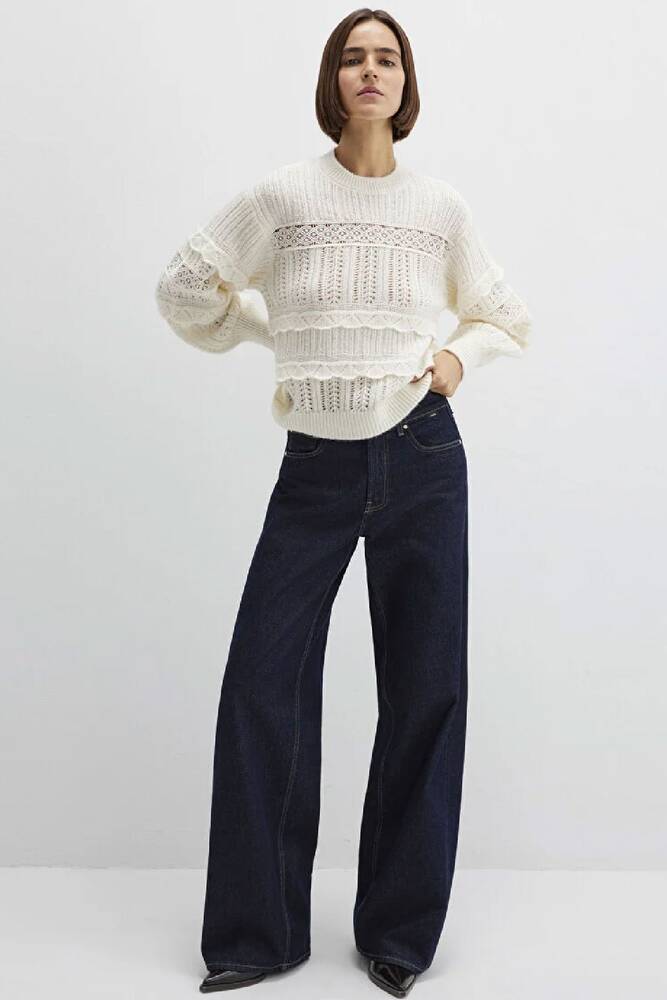 Kadın Yuvarlak Yaka Kazak 1710881-80194 Ekru 