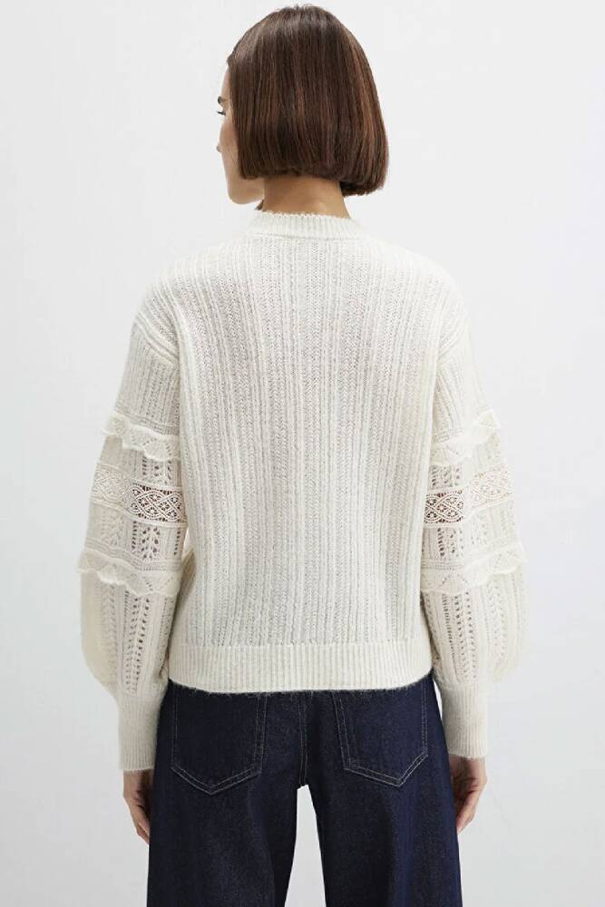Kadın Yuvarlak Yaka Kazak 1710881-80194 Ekru 