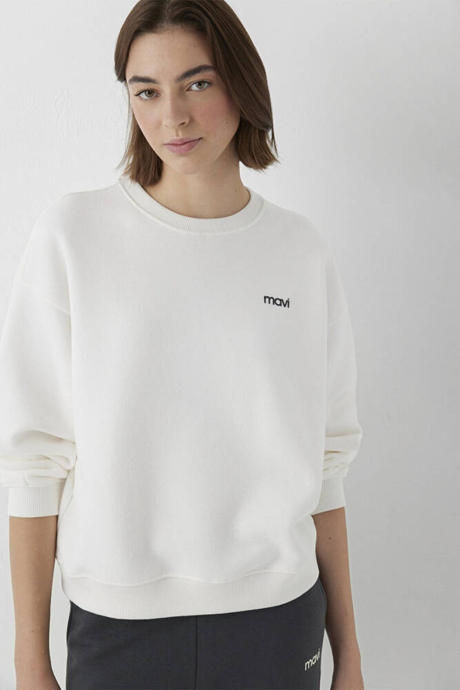 Kadın Yuvarlak Yaka Logo Sweat 1S10490-80194 Ekru - 1
