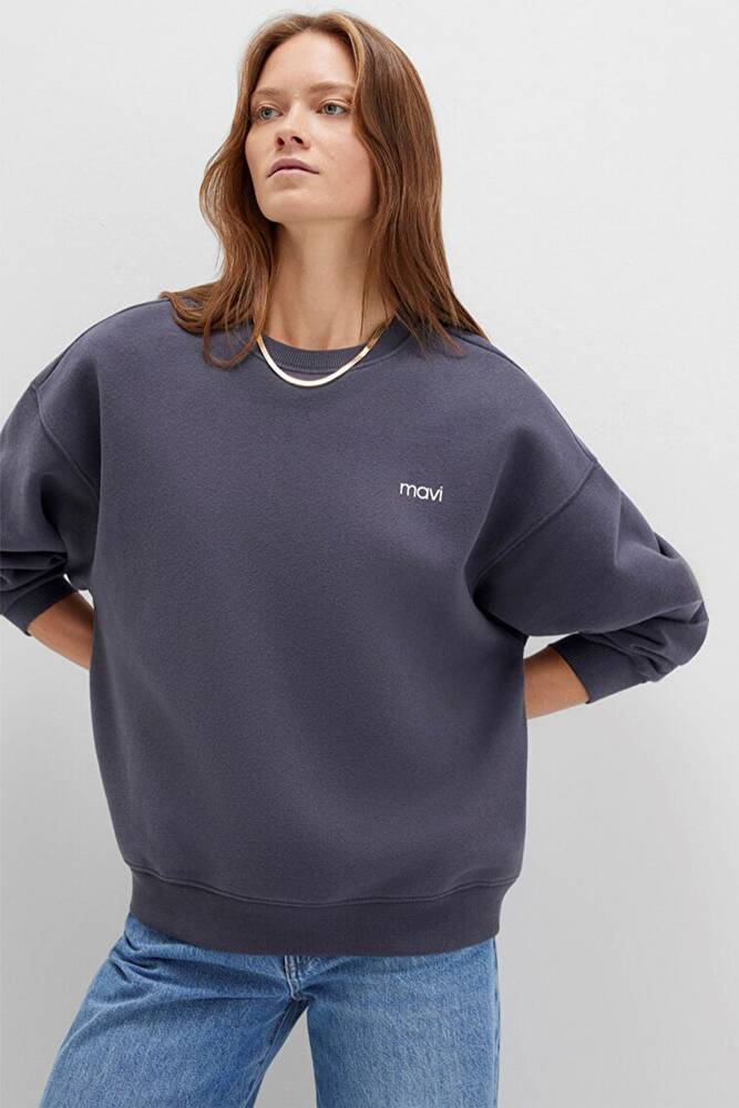 Kadın Yuvarlak Yaka Logo Sweat 1S10490-80932 Gri 