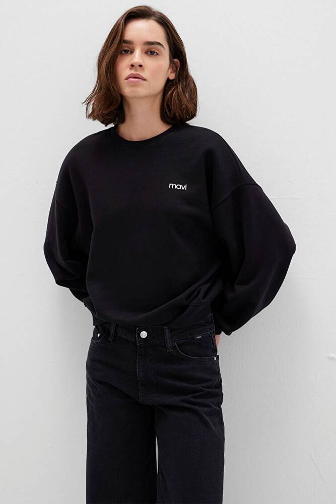Kadın Yuvarlak Yaka Logo Sweat 1S10490-900 Siyah 
