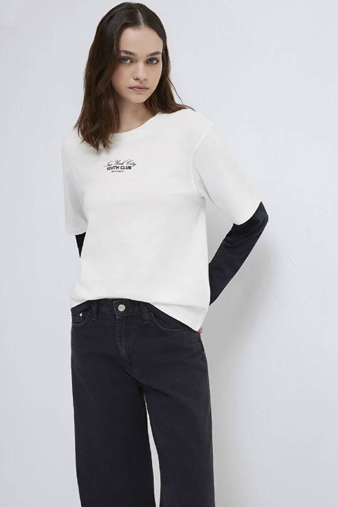 Kadın Yuvarlak Yaka Modelli Penye 1613766-70057 Beyaz 