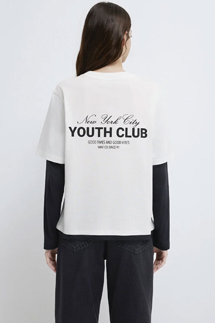 Kadın Yuvarlak Yaka Modelli Penye 1613766-70057 Beyaz - Thumbnail