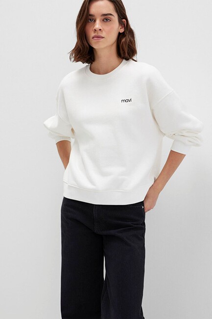 Kadın Yuvarlak Yaka Sweat 1S10490-70057 Beyaz (1)