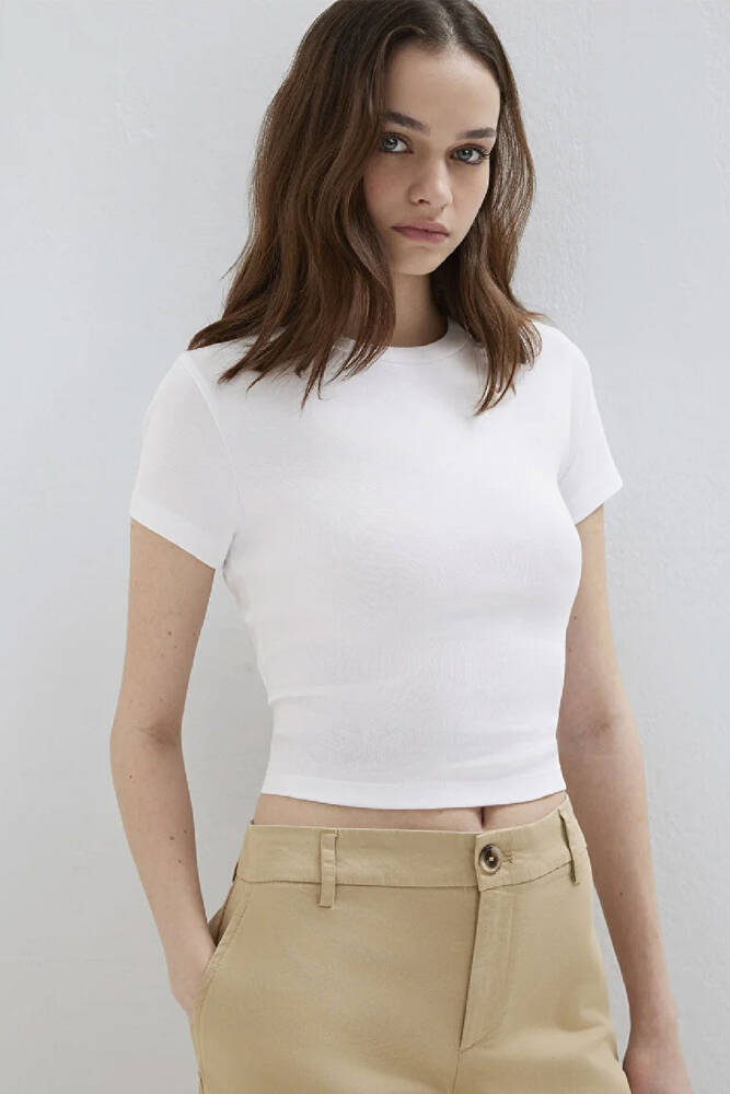 Kadın Yuvarlak Yaka Tişört 1600814-620 Beyaz 