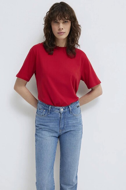 Kadın Yuvarlak Yaka Tişört 1600955-86417 Kırmızı (1)