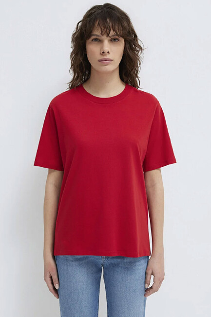 Kadın Yuvarlak Yaka Tişört 1600955-86417 Kırmızı - Thumbnail
