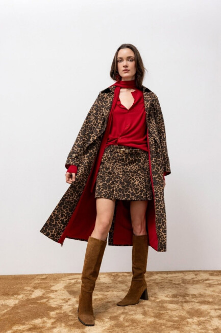 Kasha Kadın Leopar Desenli Trench 27KTC001-1 Camel