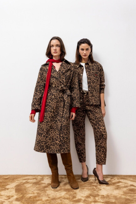 Kasha Kadın Leopar Desenli Trench 27KTC001-1 Camel (1)