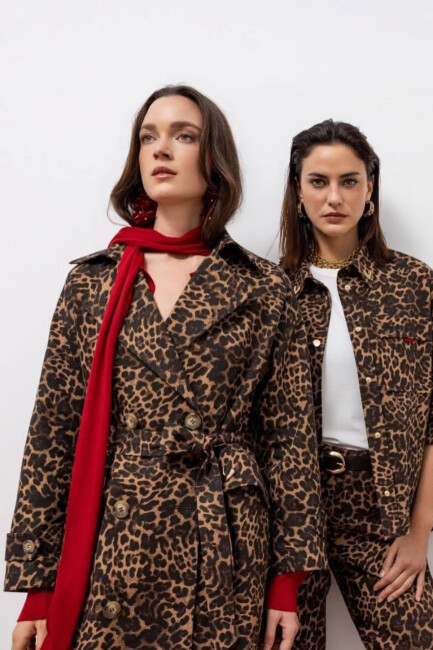 Kasha Kadın Leopar Desenli Trench 27KTC001-1 Camel (2)