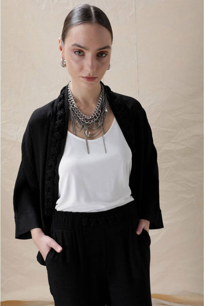 Kasha Kadın Müslin Kimono Ceket 26YC009 Siyah - 1
