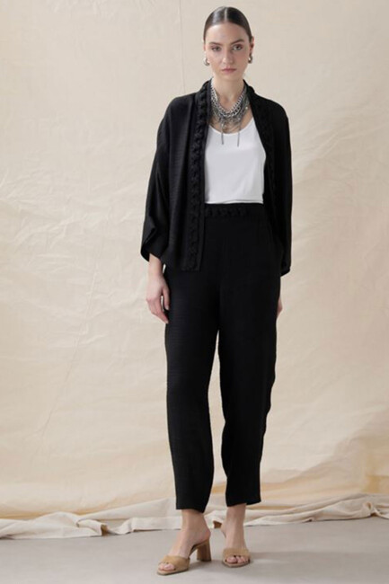 Kasha Kadın Müslin Kimono Ceket 26YC009 Siyah (1)