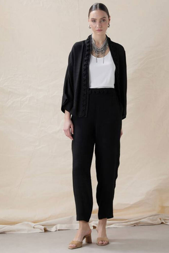 Kasha Kadın Müslin Kimono Ceket 26YC009 Siyah - 2