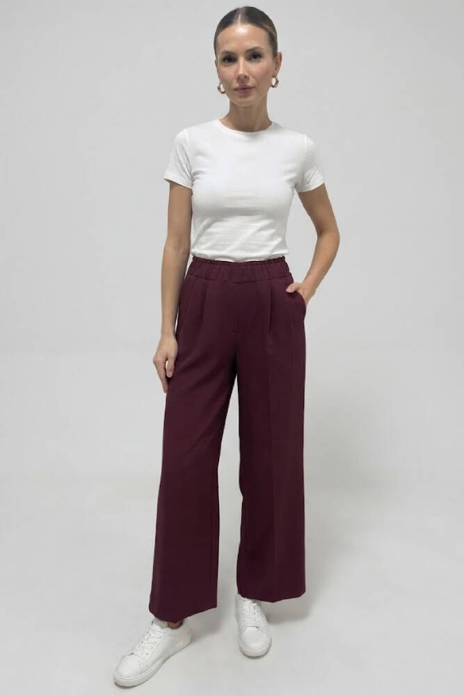 Kasha Kadın Palazzo Beli Lastikli Pantolon 27KPA025-1 Bordo  - 1