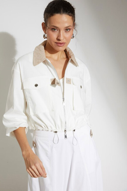 Kasha Kadın Poplin Bomber Mont 26YM003 Ekru
