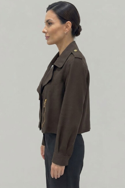 Kasha Kadın Tencel Kısa Mont 26YM001 Kahve (1)