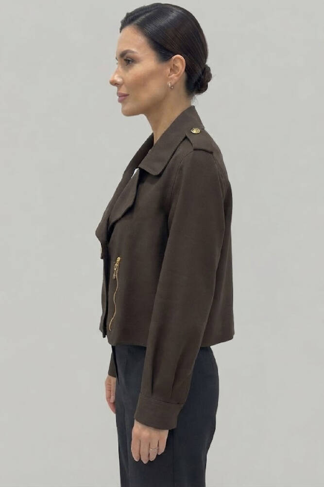 Kasha Kadın Tencel Kısa Mont 26YM001 Kahve  - 2