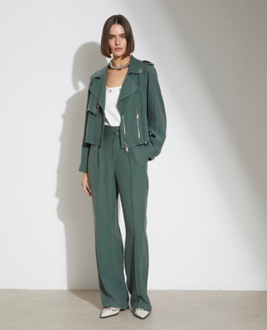 Kasha Kadın Tencel Palazzo Pantolon 26YP014 Yeşil