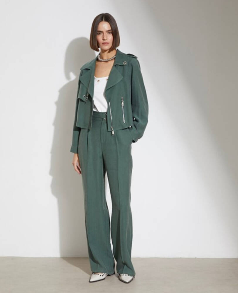 Kasha Kadın Tencel Palazzo Pantolon 26YP014 Yeşil - 1