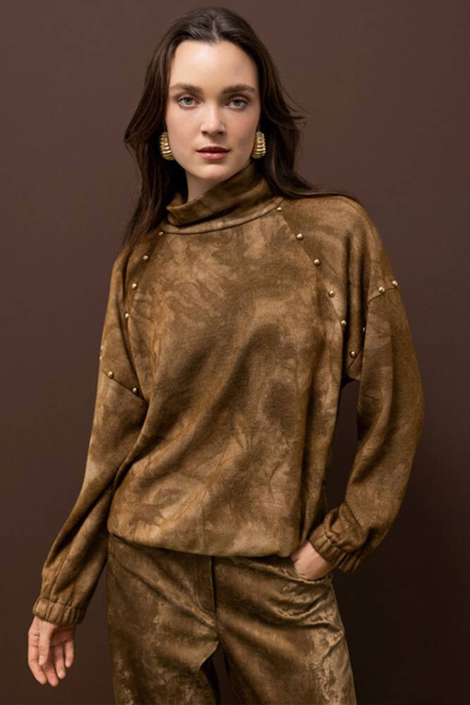 Kasha Kadın Troklu Batik Örme Sweat 27KSW011-1 Camel - 1