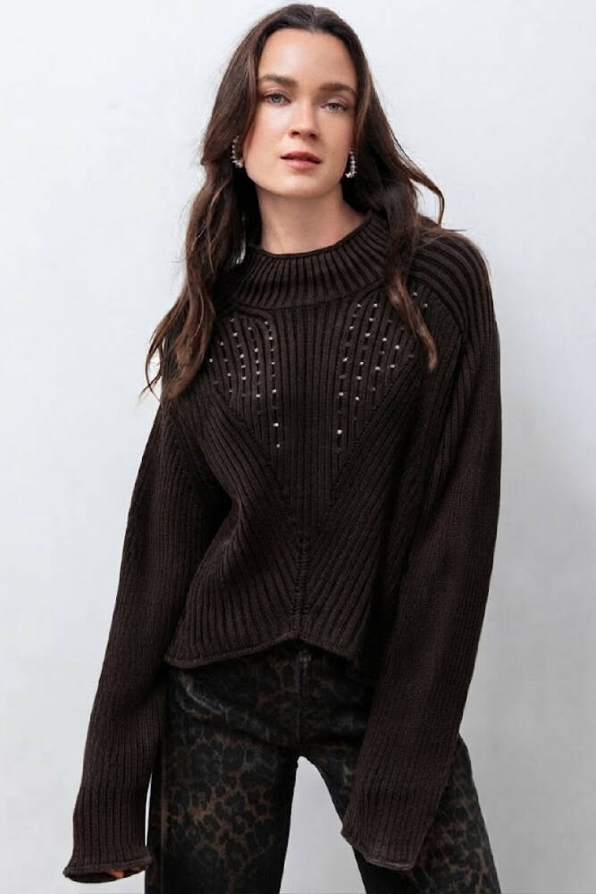 Kasha Kadın Troklu Yarım Balıkçı Triko Sweat 27KSW400-1 Kahve  - 1