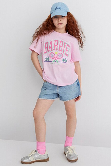 Kız Çocuk Barbie Baskılı Tişört 7610312-86959 Pembe (1)