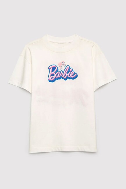 Kız Çocuk Barbie Baskılı Tişört 7610453-70057 Ekru (1)