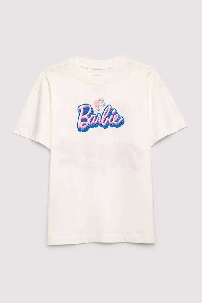 Kız Çocuk Barbie Baskılı Tişört 7610453-70057 Ekru 
