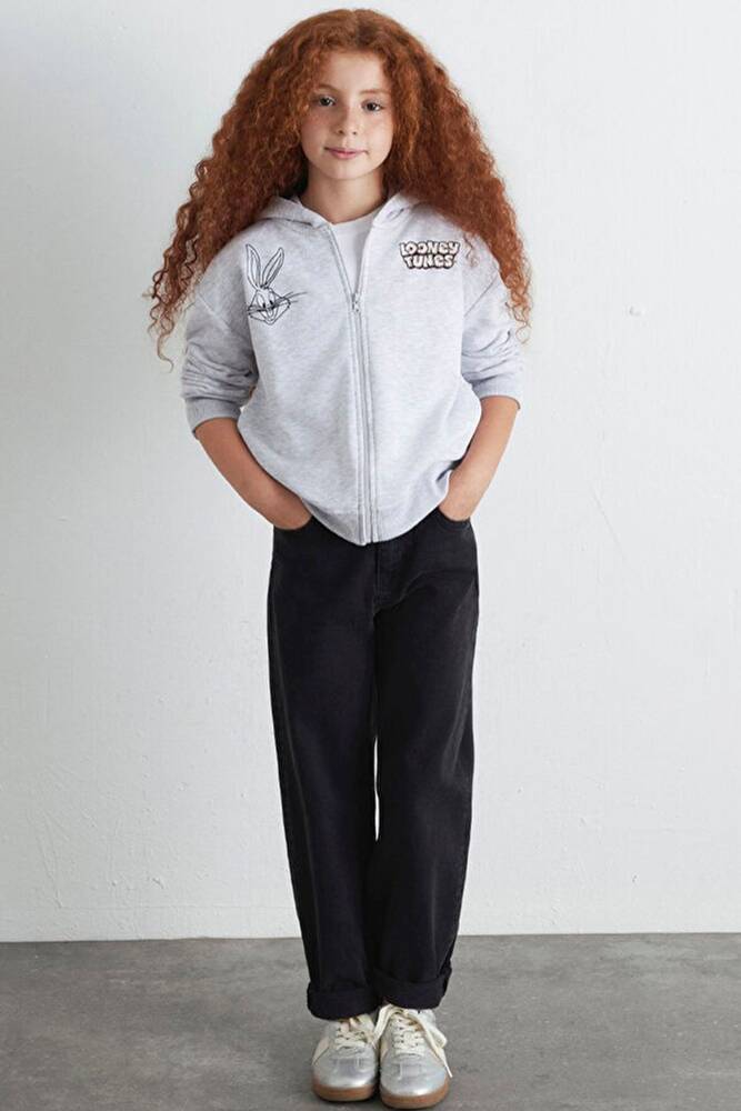 Kız Çocuk Bugs Bunny Baskılı Fermuarlı Sweat 7S10134-88467 Gri 