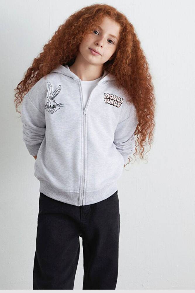 Kız Çocuk Bugs Bunny Baskılı Fermuarlı Sweat 7S10134-88467 Gri 