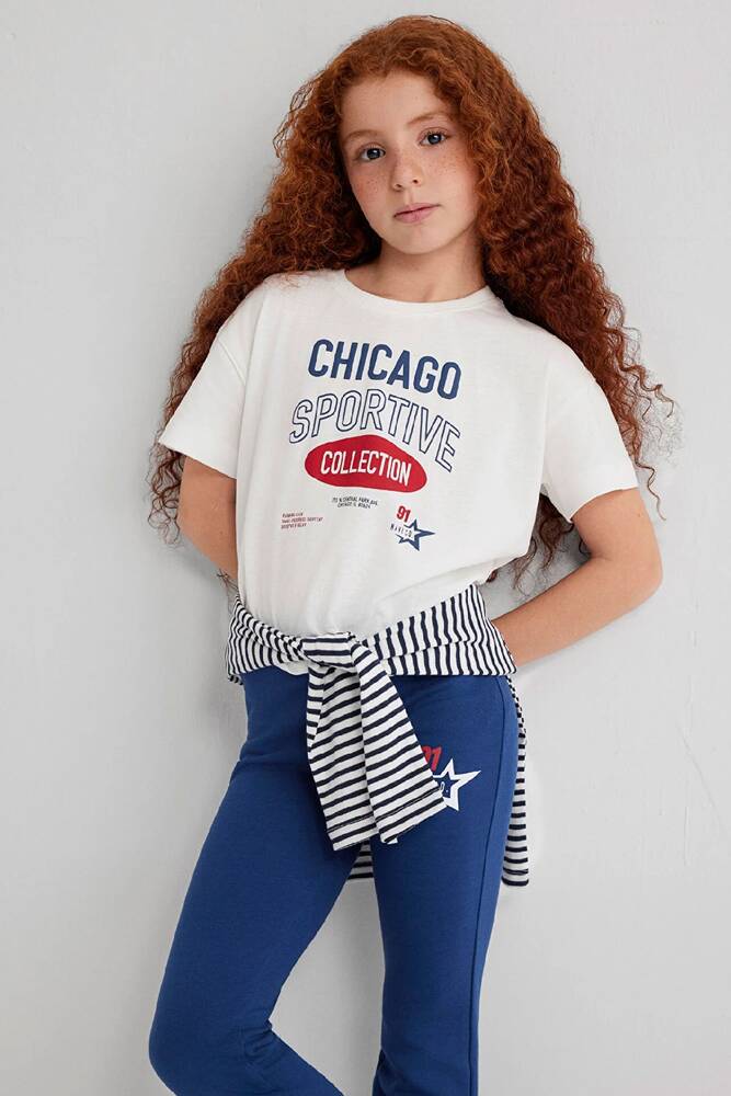 Kız Çocuk Chıcago Baskılı Tişört 7610344-70057 Ekru 