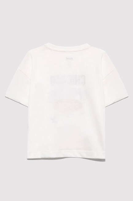 Kız Çocuk Chıcago Baskılı Tişört 7610344-70057 Ekru - Thumbnail