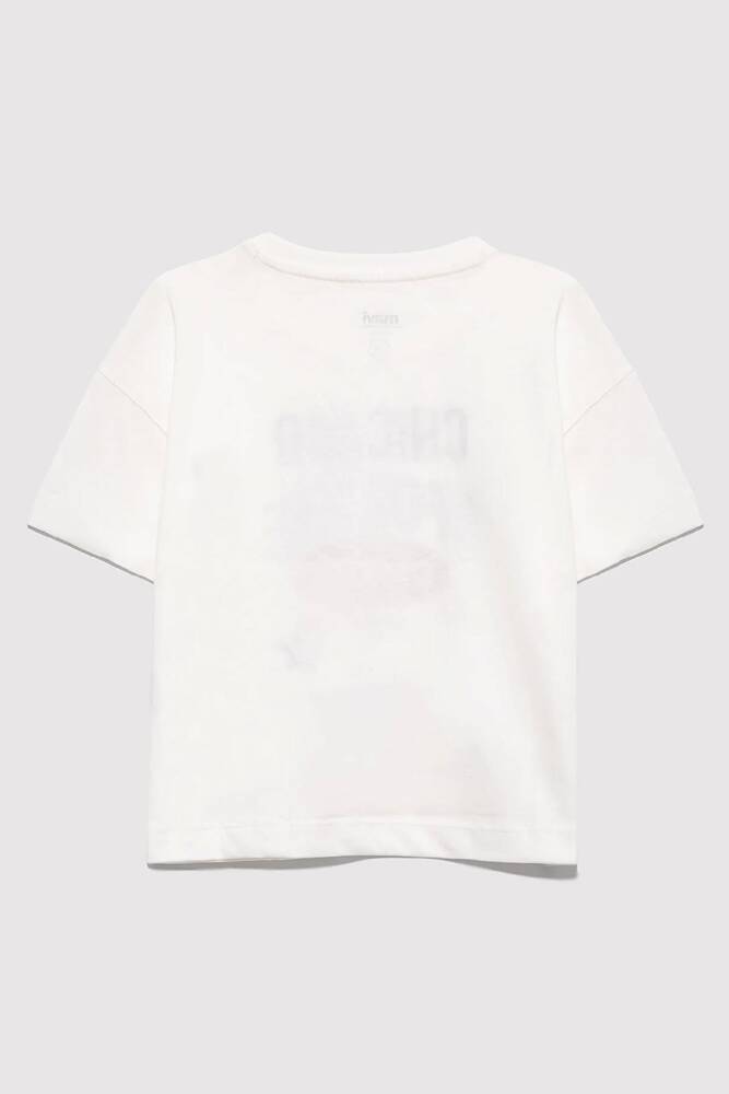 Kız Çocuk Chıcago Baskılı Tişört 7610344-70057 Ekru 