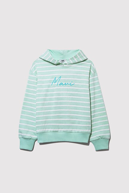 Kız Çocuk Çizgili Mavi Logo Sweat 7S10100-89148 Yeşil (2)