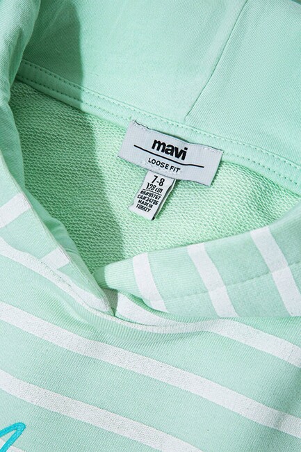 Kız Çocuk Çizgili Mavi Logo Sweat 7S10100-89148 Yeşil - Thumbnail