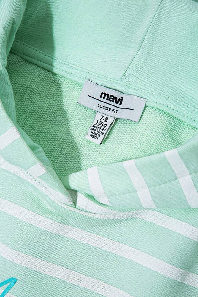 Kız Çocuk Çizgili Mavi Logo Sweat 7S10100-89148 Yeşil 