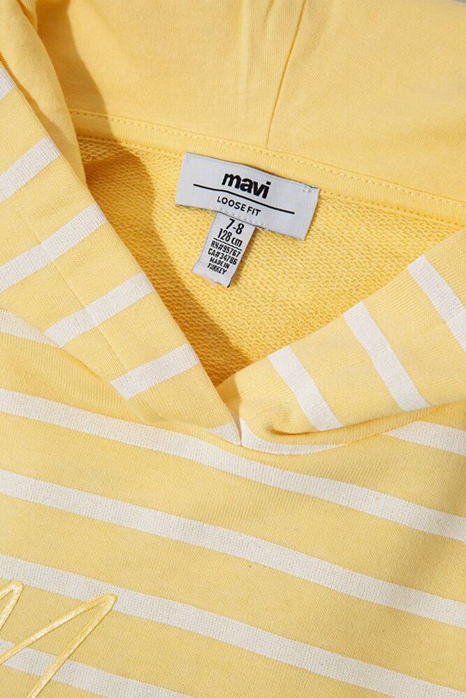 Kız Çocuk Çizgili Mavi Logo Sweat 7S10100-89149 Sarı 