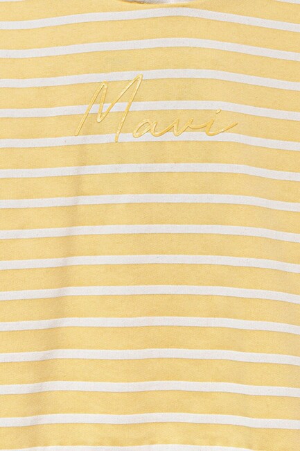 Kız Çocuk Çizgili Mavi Logo Sweat 7S10100-89149 Sarı - Thumbnail