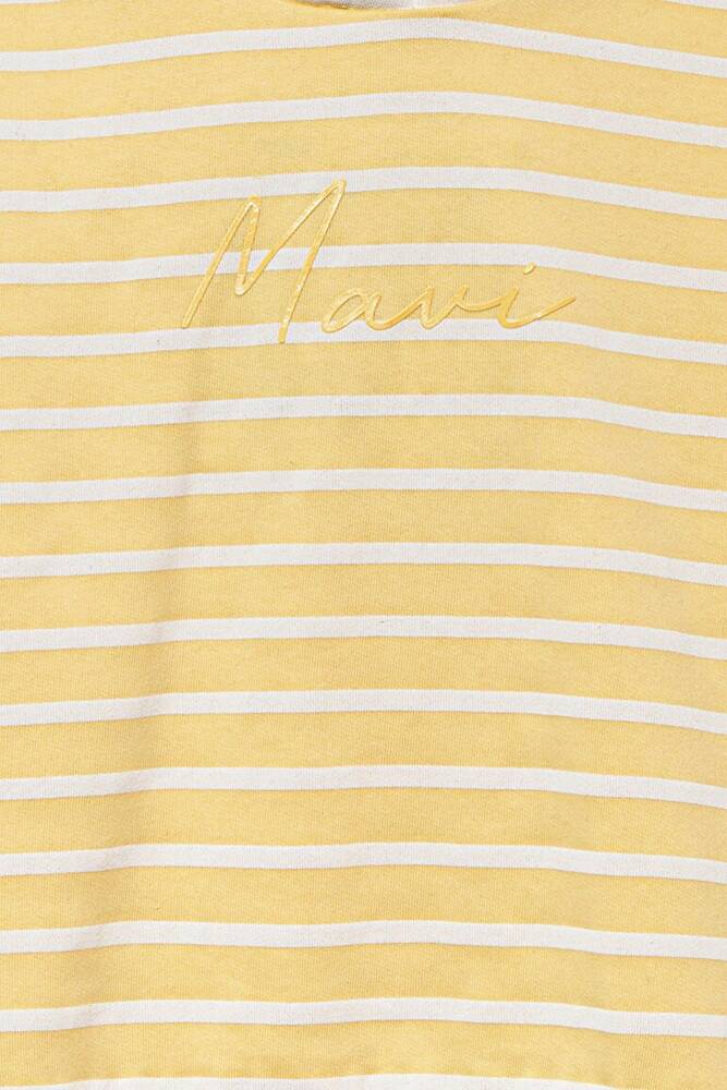 Kız Çocuk Çizgili Mavi Logo Sweat 7S10100-89149 Sarı 