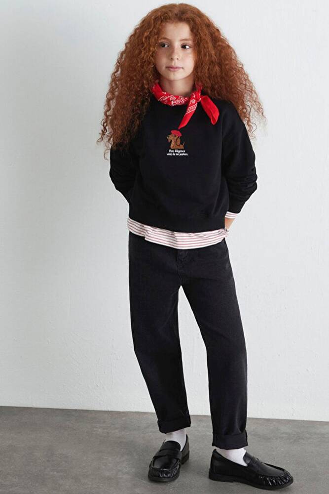 Kız Çocuk Köpek Baskılı Sweat 7S10132-900 Siyah 