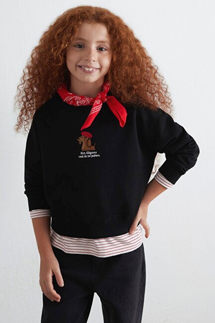 Kız Çocuk Köpek Baskılı Sweat 7S10132-900 Siyah (2)